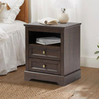 LOUVIXA Nightstand with Charging Station, Farmhouse Night Stand with 2 Drawers, Bedside Cabinet for Bedroom, End Table Side Table with Storage (1, White)