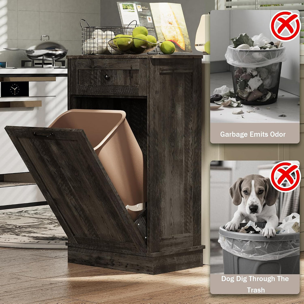 LOUVIXA Tilt Out Trash Cabinet, Dog Proof Trash Can Holder Without Trashbin (Smoky Brown)