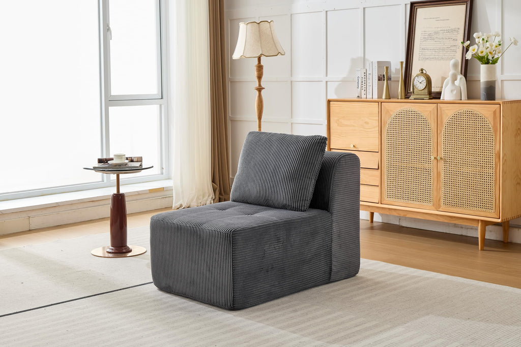 Modular Sectional Sofa, Boneless Couches for Living Room, Corduroy Couch, Big Comfy Couch, Modular Cloud Sofa with Deep Seat (Grey, 2 Pieces-Loveseat)