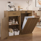 LOUVIXA Double Tilt Out Trash Cabinet, Kitchen Island with Trash Storage, Trashcan Cabinet for Kitchens, Wood Cabinet with Trash Can Pull Out, Dog Proof Trash Can (Off White, 20 Gal)