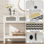 LOUVIXA Boho Entryway Table, Rattan Console Table, Wood Entryway Console, Long Hallway Table with 3 Drawers & Open Shelf for Living Room, Hallway, Corridor, Foyer (White)