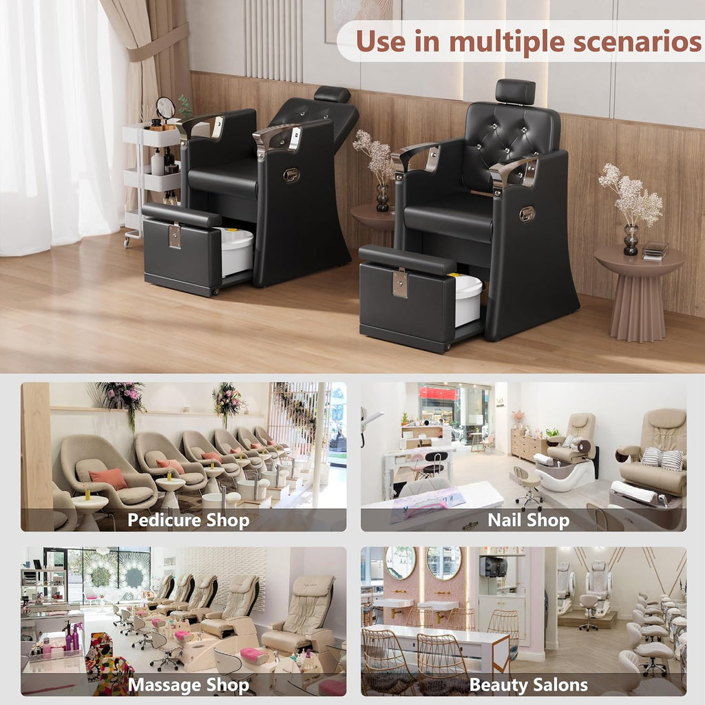 LOUVIXA Pedicure Station for Nail Tech, No Plumbing Pedicure Chair with Massage Pedicure Tub (Gloss Black-Silver)