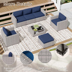 LOUVIXA 7 Piece Outdoor Patio Furniture Set, Rattan Chairs Glass Table Wicker Conversation Seating Sectional Sofa with Cushions (Brown-Camel, 7Pcs-2 Layer Coffee Table)
