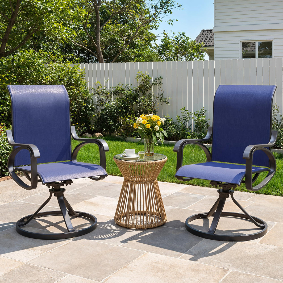 LOUVIXA Patio Swivel Chair Set of 8, All-Weather Patio Swivel Rocking Chair, High Back Patio Dining Chairs for Backyard, Porch, Lawn, Garden(8, Navy Blue)