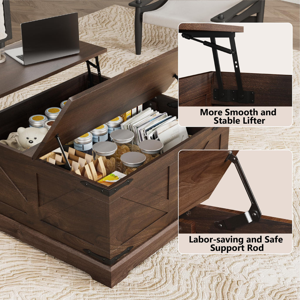 LOUVIXA Farmhouse Lift Top Coffee Table with Hidden Storage Compartment