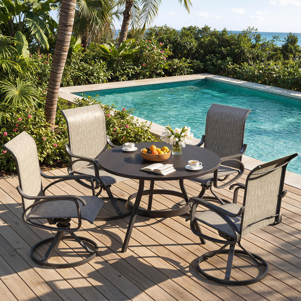 LOUVIXA Patio Swivel Chair Set of 8, All-Weather Patio Swivel Rocking Chair, High Back Patio Dining Chairs for Backyard, Porch, Lawn, Garden(8, Navy Blue)