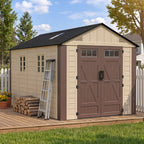 8x6 Resin Shed with Floor, Plastic Storage Shed with Window, Outside Storage Sheds with Lockable Door, Vents for Backyard, Garden, Lawn (8FTx6FT)