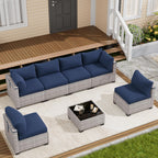 LOUVIXA 7 Piece Outdoor Patio Furniture Set, Rattan Chairs Glass Table Wicker Conversation Seating Sectional Sofa with Cushions (Brown-Camel, 7Pcs-2 Layer Coffee Table)