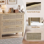 LOUVIXA Rattan Chest of Dressers, Wooden Drawer Dresser, 9 Drawers Rattan Dresser for Bedroom, Living Room, Hallway (Black, 9 Drawers)