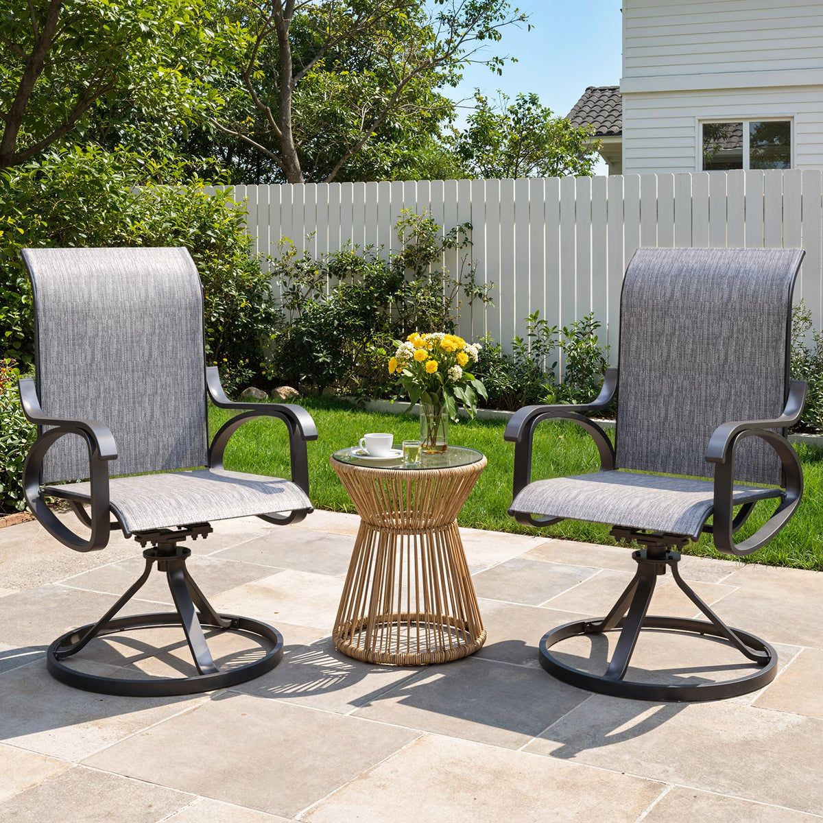 LOUVIXA Patio Swivel Chair Set of 8, All-Weather Patio Swivel Rocking Chair, High Back Patio Dining Chairs for Backyard, Porch, Lawn, Garden(8, Navy Blue)