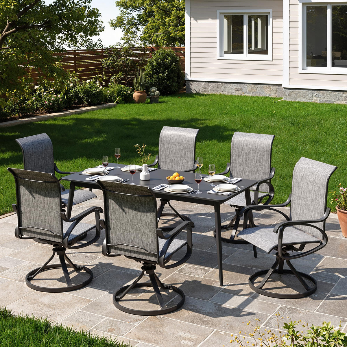 LOUVIXA Patio Swivel Chair Set of 8, All-Weather Patio Swivel Rocking Chair, High Back Patio Dining Chairs for Backyard, Porch, Lawn, Garden(8, Navy Blue)