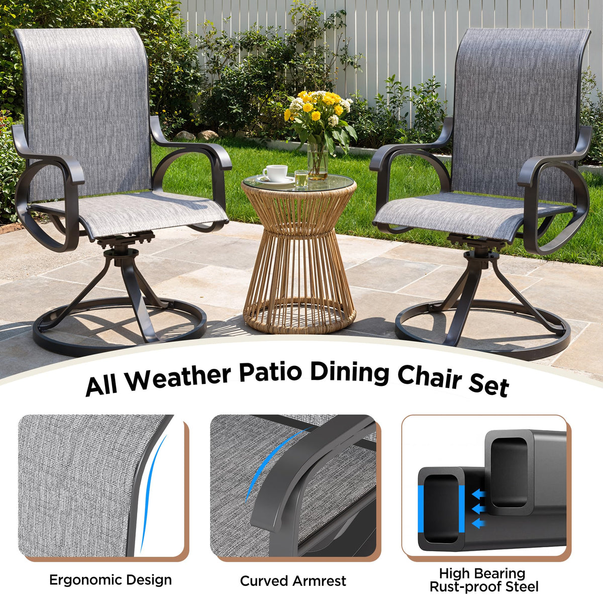 LOUVIXA Patio Swivel Chair Set of 8, All-Weather Patio Swivel Rocking Chair, High Back Patio Dining Chairs for Backyard, Porch, Lawn, Garden(8, Navy Blue)