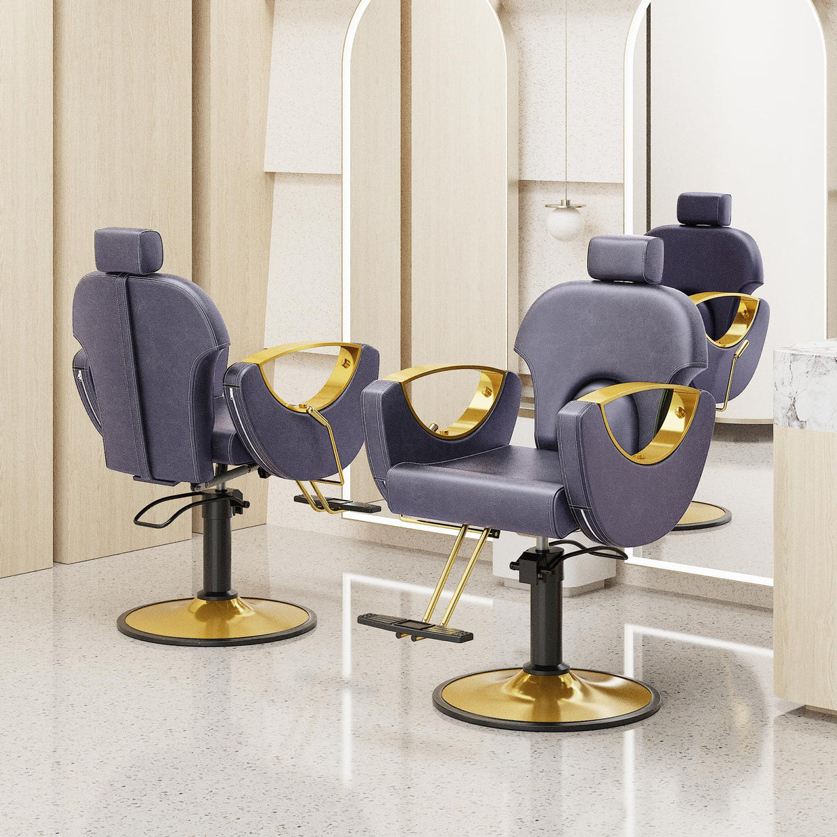 LOUVIXA Barber Chair for Hair Stylist, Height Adjustable Hydraulic Hair Reclining Salon Chair, 360 Degrees Rotation, Multi-Function Shampoo Chair for Salon Barbershop (Grey)