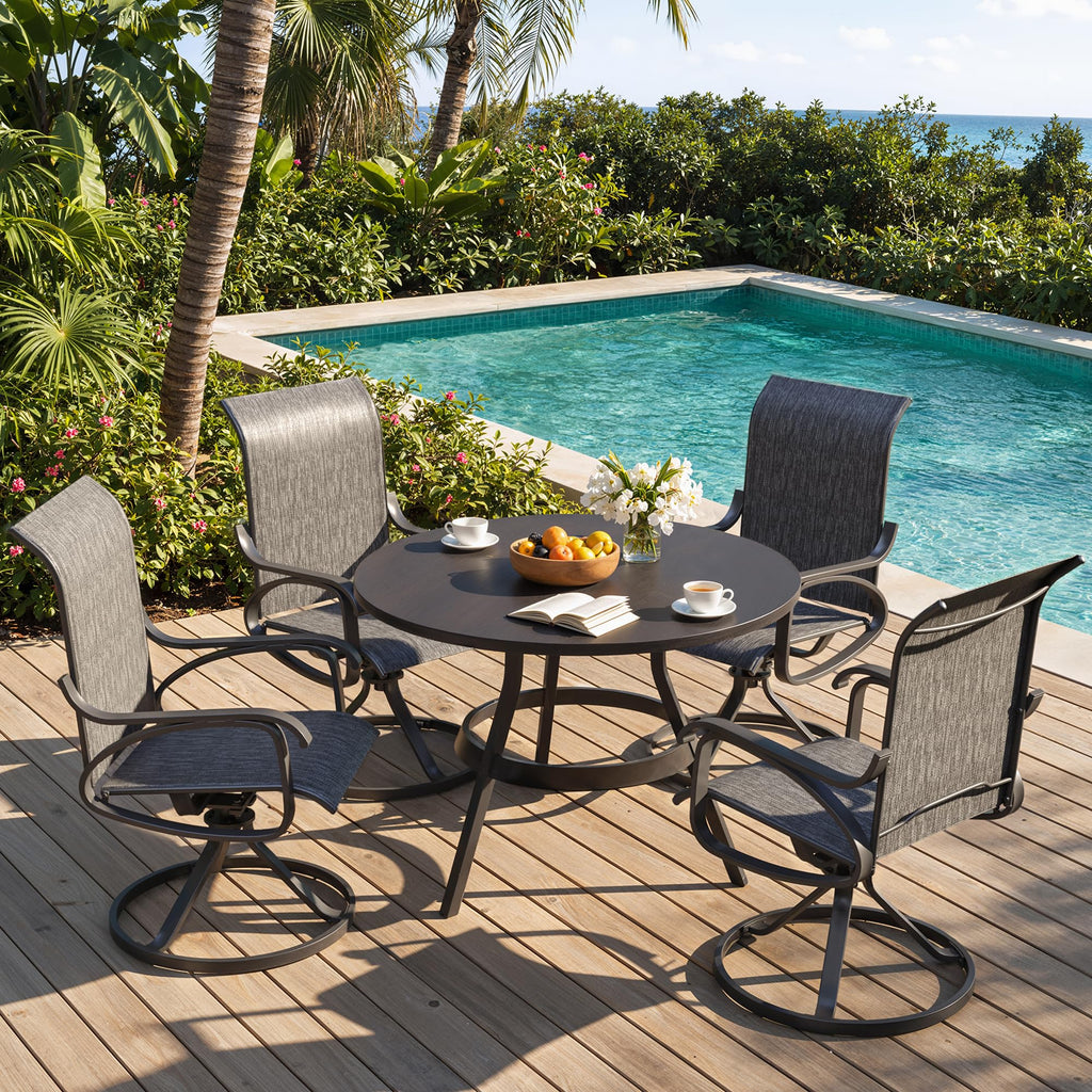 LOUVIXA Patio Swivel Chair Set of 8, All-Weather Patio Swivel Rocking Chair, High Back Patio Dining Chairs for Backyard, Porch, Lawn, Garden(8, Navy Blue)