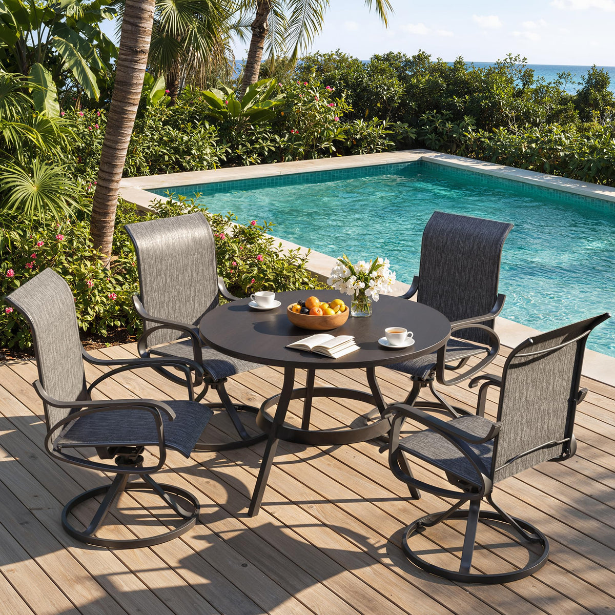 LOUVIXA Patio Swivel Chair Set of 8, All-Weather Patio Swivel Rocking Chair, High Back Patio Dining Chairs for Backyard, Porch, Lawn, Garden(8, Navy Blue)