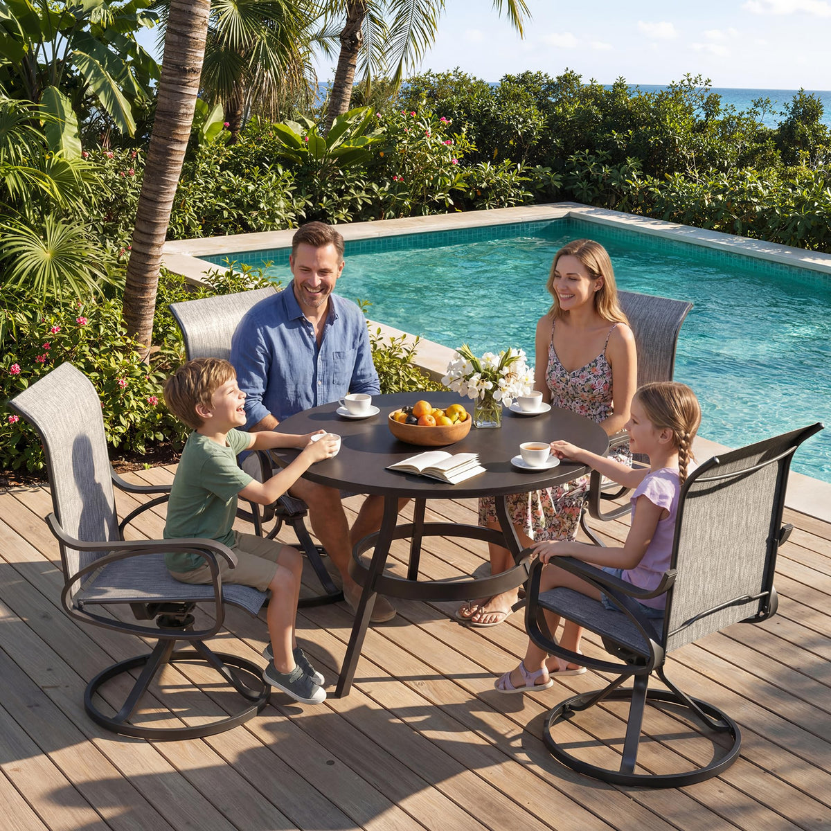 LOUVIXA Patio Swivel Chair Set of 8, All-Weather Patio Swivel Rocking Chair, High Back Patio Dining Chairs for Backyard, Porch, Lawn, Garden(8, Navy Blue)