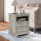 LOUVIXA Nightstand with Charging Station, Farmhouse Night Stand with 2 Drawers, Bedside Cabinet for Bedroom, End Table Side Table with Storage (1, White)