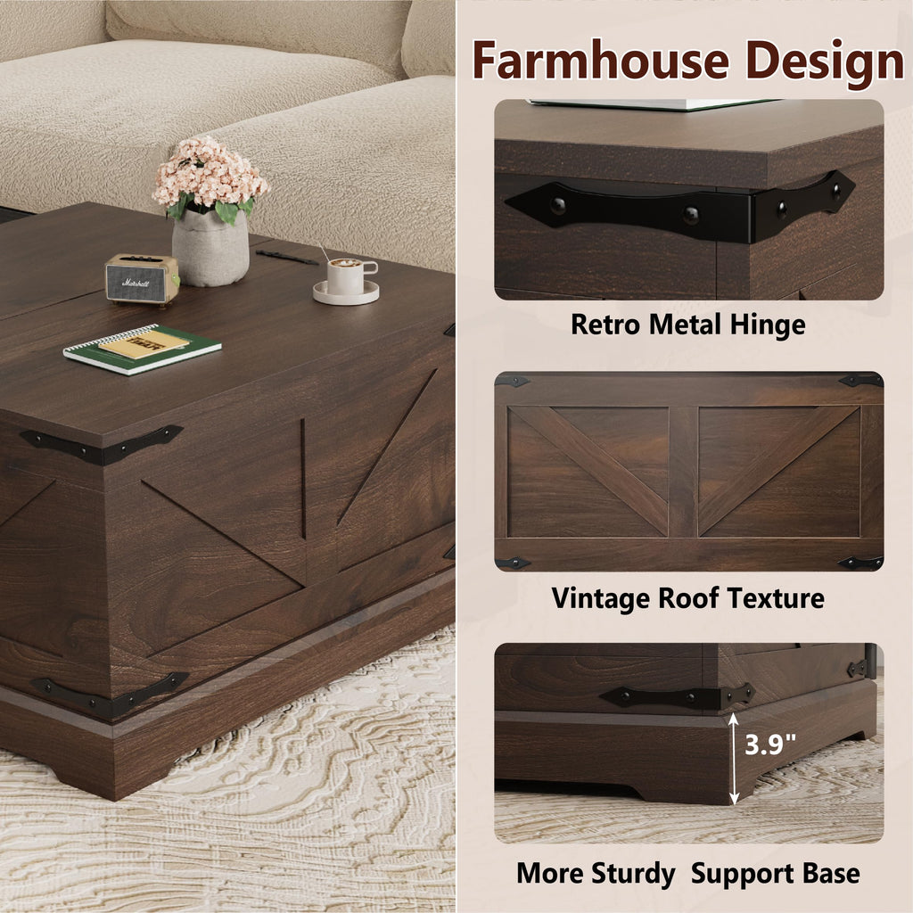 LOUVIXA Farmhouse Lift Top Coffee Table with Hidden Storage Compartment