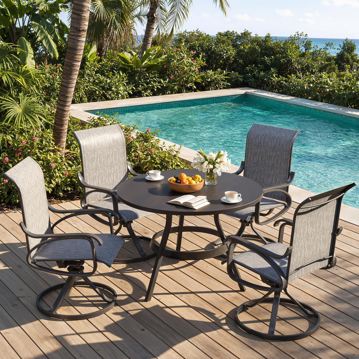 LOUVIXA Patio Swivel Chair Set of 8, All-Weather Patio Swivel Rocking Chair, High Back Patio Dining Chairs for Backyard, Porch, Lawn, Garden(8, Navy Blue)