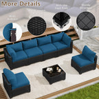 LOUVIXA 7 Piece Outdoor Patio Furniture Set, Rattan Chairs Glass Table Wicker Conversation Seating Sectional Sofa with Cushions (Brown-Camel, 7Pcs-2 Layer Coffee Table)