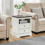 LOUVIXA Nightstand with Charging Station, Farmhouse Night Stand with 2 Drawers, Bedside Cabinet for Bedroom, End Table Side Table with Storage (1, White)