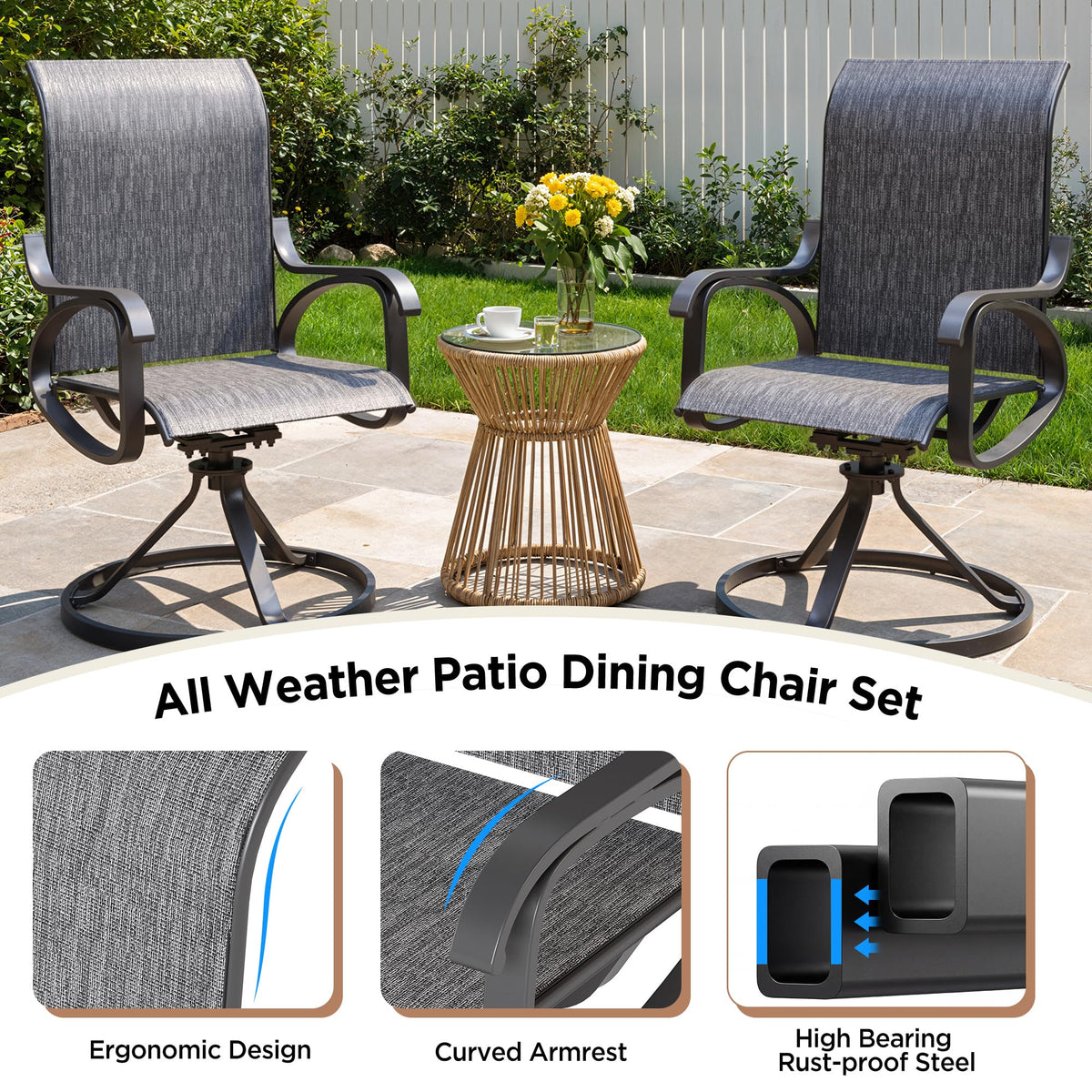 LOUVIXA Patio Swivel Chair Set of 8, All-Weather Patio Swivel Rocking Chair, High Back Patio Dining Chairs for Backyard, Porch, Lawn, Garden(8, Navy Blue)