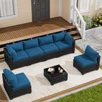 LOUVIXA 7 Piece Outdoor Patio Furniture Set, Rattan Chairs Glass Table Wicker Conversation Seating Sectional Sofa with Cushions (Brown-Camel, 7Pcs-2 Layer Coffee Table)
