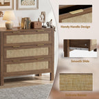 LOUVIXA Rattan Chest of Dressers, Wooden Drawer Dresser, 9 Drawers Rattan Dresser for Bedroom, Living Room, Hallway (Black, 9 Drawers)