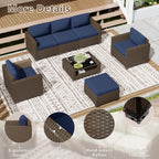 LOUVIXA 7 Piece Outdoor Patio Furniture Set, Rattan Chairs Glass Table Wicker Conversation Seating Sectional Sofa with Cushions (Brown-Camel, 7Pcs-2 Layer Coffee Table)