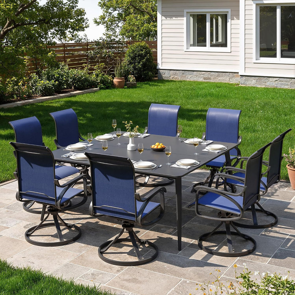LOUVIXA Patio Swivel Chair Set of 8, All-Weather Patio Swivel Rocking Chair, High Back Patio Dining Chairs for Backyard, Porch, Lawn, Garden(8, Navy Blue)