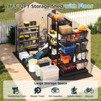 8x6 Resin Shed with Floor, Plastic Storage Shed with Window, Outside Storage Sheds with Lockable Door, Vents for Backyard, Garden, Lawn (8FTx6FT)