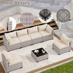 LOUVIXA 7 Piece Outdoor Patio Furniture Set, Rattan Chairs Glass Table Wicker Conversation Seating Sectional Sofa with Cushions (Brown-Camel, 7Pcs-2 Layer Coffee Table)