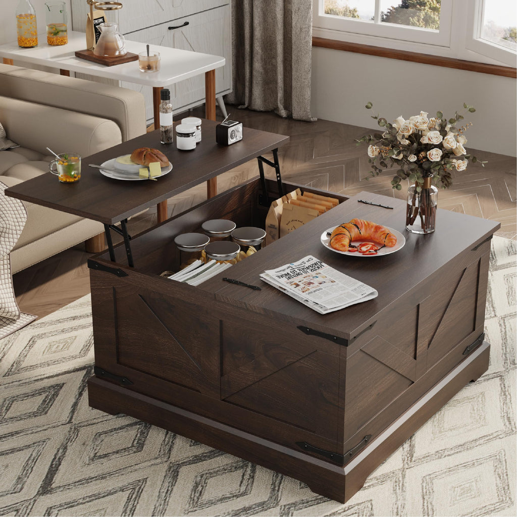 LOUVIXA Farmhouse Lift Top Coffee Table with Hidden Storage Compartment