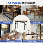 94.5" Heavy Duty Workbench, Height Adjustable Garage Work Table, Workstation Desk with Power Strip2, Workbench with Pegboard, 2000LBS Max Load