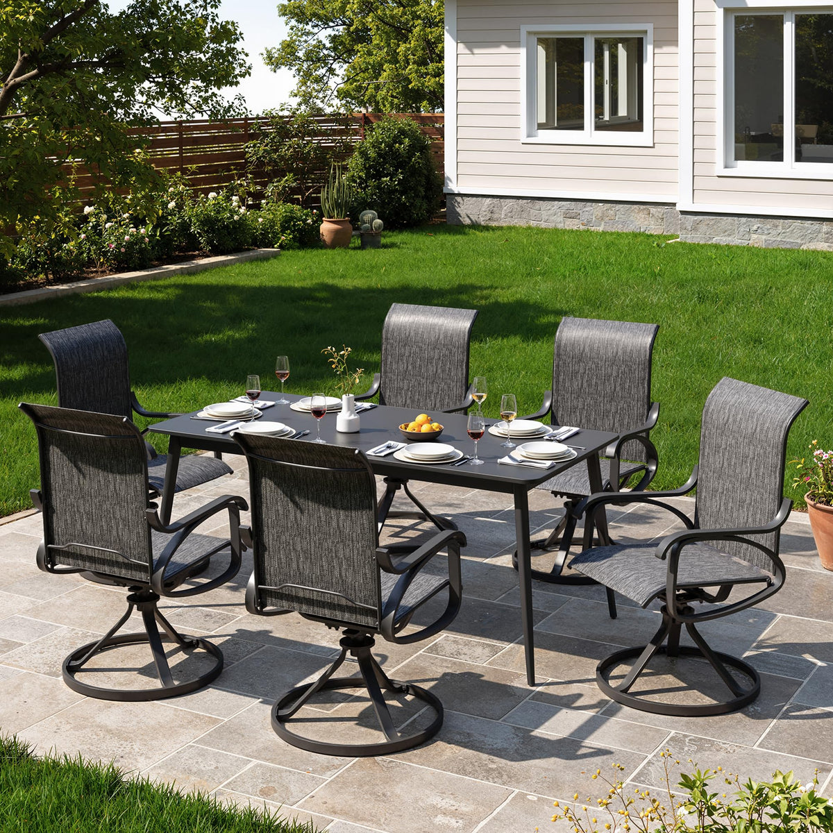 LOUVIXA Patio Swivel Chair Set of 8, All-Weather Patio Swivel Rocking Chair, High Back Patio Dining Chairs for Backyard, Porch, Lawn, Garden(8, Navy Blue)