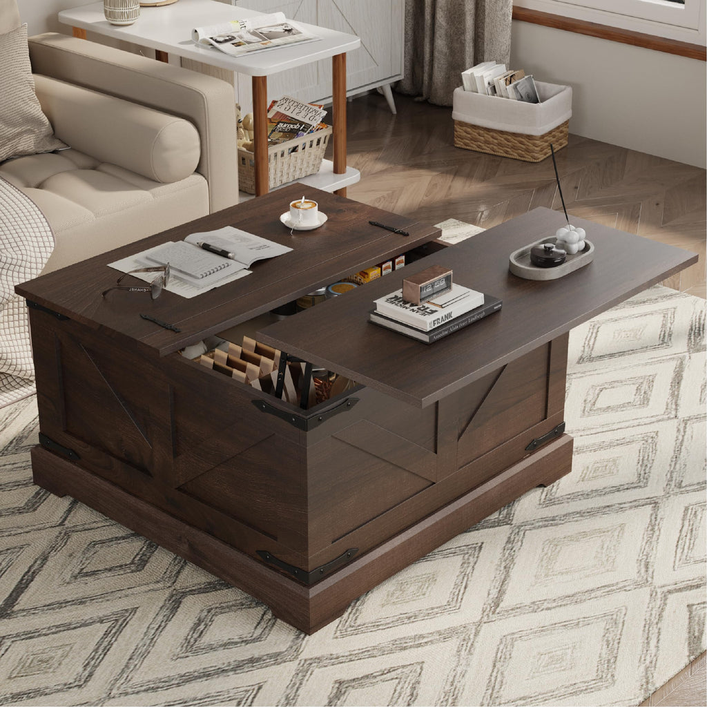 LOUVIXA Farmhouse Lift Top Coffee Table with Hidden Storage Compartment