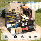 8x6 Resin Shed with Floor, Plastic Storage Shed with Window, Outside Storage Sheds with Lockable Door, Vents for Backyard, Garden, Lawn (8FTx6FT)