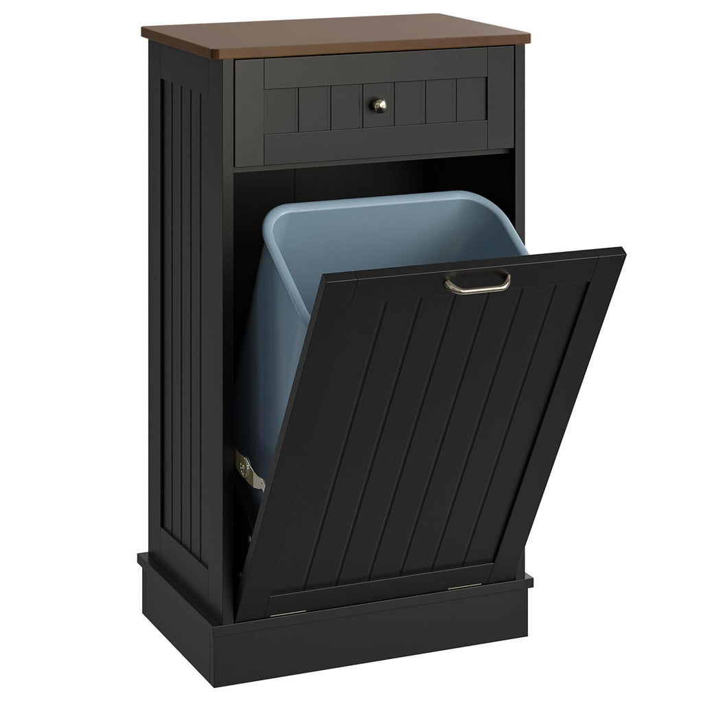 Tilt-Out Trash Cabinet with Drawer – Single Hidden Bin, Black
