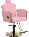 Scalloped Reclining Salon Chair with Gold Trim – Height Adjustable, Pink