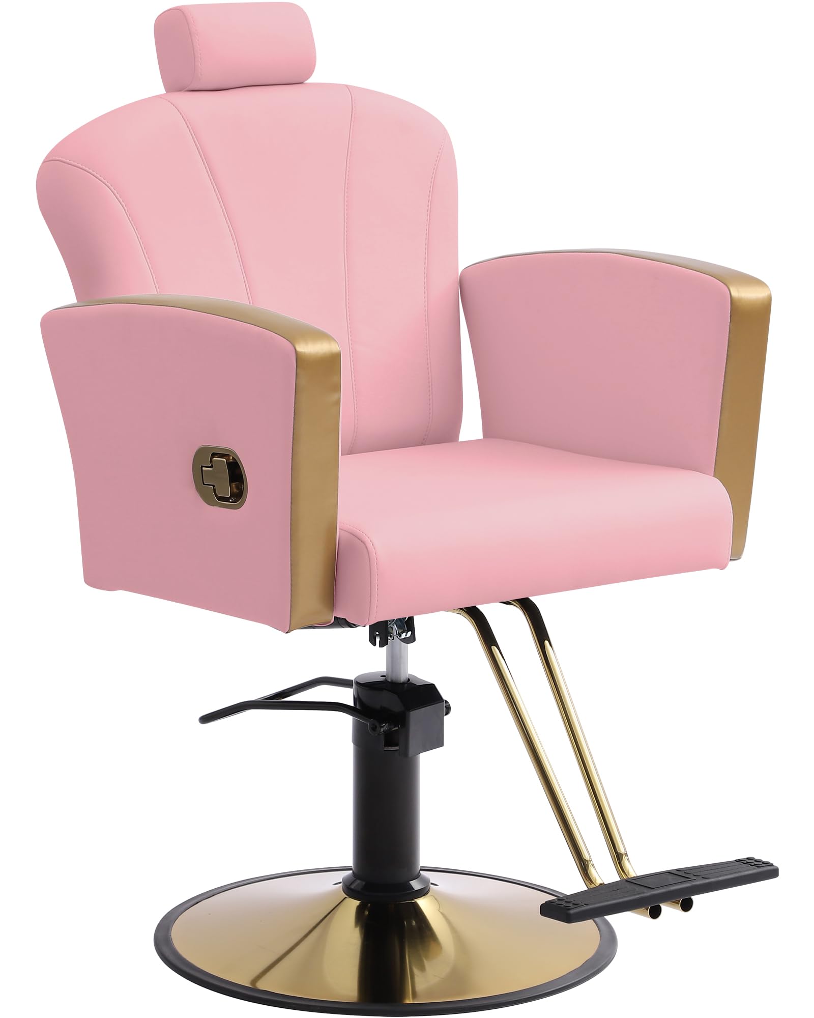 Scalloped Reclining Salon Chair with Gold Trim – Height Adjustable, Pink