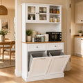 68.4" Kitchen Pantry Storage Cabinet with Glass Hutch & Tilt-Out Trash Bin – White, Double Trash
