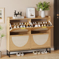 Freestanding Shoe Storage Cabinet with Rattan Doors – Entryway & Hallway, Natural Oak