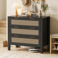 3-Drawer Rattan Dresser – Modern Black Chest of Drawers with Gold Handles