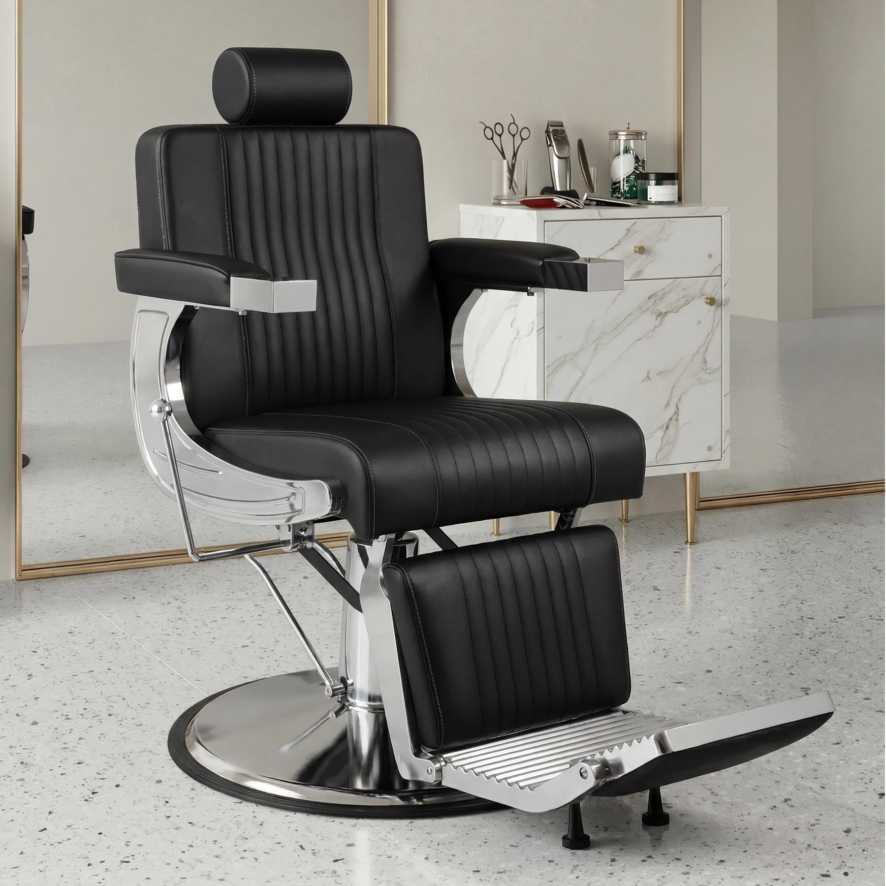 Professional Hydraulic Barber Chair with 360° Swivel & Recline – Black