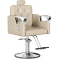Reclining Salon Chair with Tufted Back & 360° Swivel – Height Adjustable, Beige