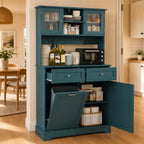 68.4" Kitchen Pantry Storage Cabinet with Hutch, Drawers & Tilt-Out Trash Bin – Deep Teal