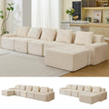 6-Piece Modular Corduroy Sectional Sofa – L-Shape, Deep Seat, White