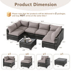 7-Piece Outdoor Wicker Sectional Sofa Set with Coffee Table – Gray Rattan, Taupe Cushions