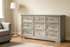 Farmhouse 9-Drawer Dresser – Bedroom Chest of Drawers, Rustic Gray