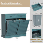 Tilt-Out Trash Cabinet with Double Hidden Bins & Drawers – Teal